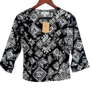 NEW NWT Coldwater Creek Sz P8 Petite Black White Blazer Jacket Blouse Shirt Top